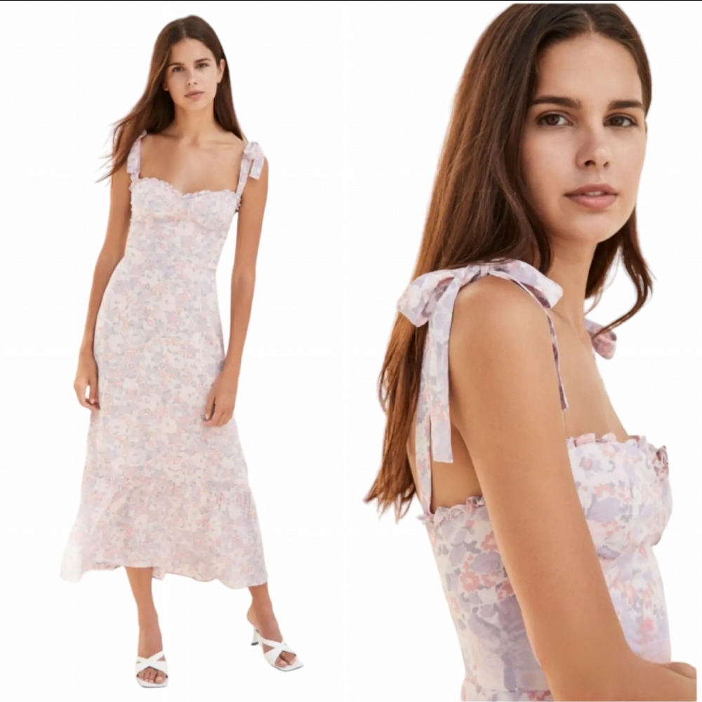 Reformation Pastel Floral Midi Dress in Lavender & Blush